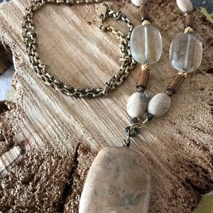 Stone and Gold tone Long Necklace